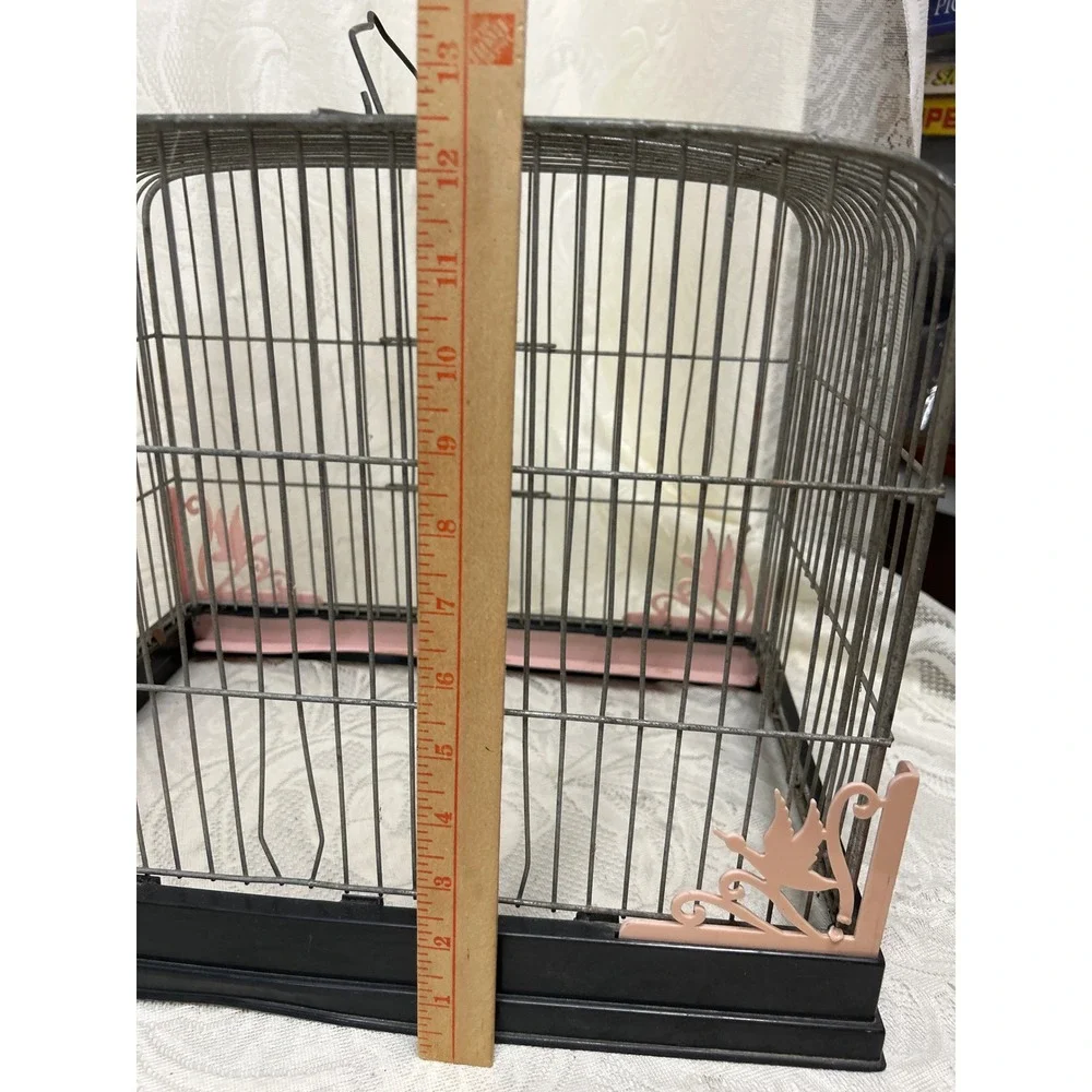 Vintage MCM Beco Bird Cage Pink Bird Accents Black Base MCM Incomplete
